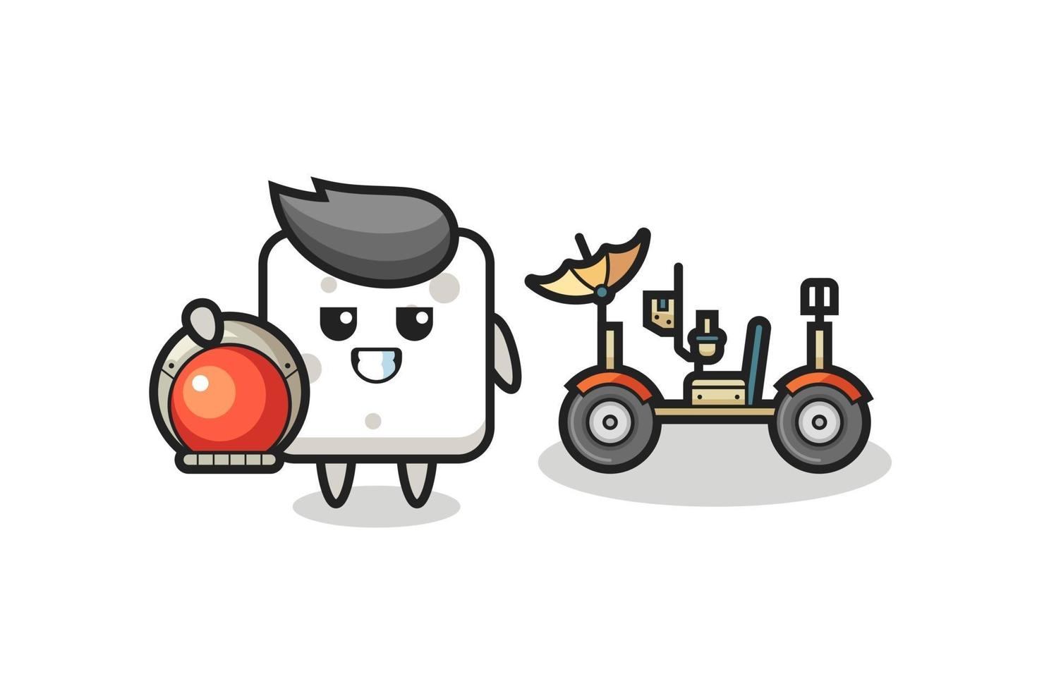 the cute sugar cube as astronaut with a lunar rover vector