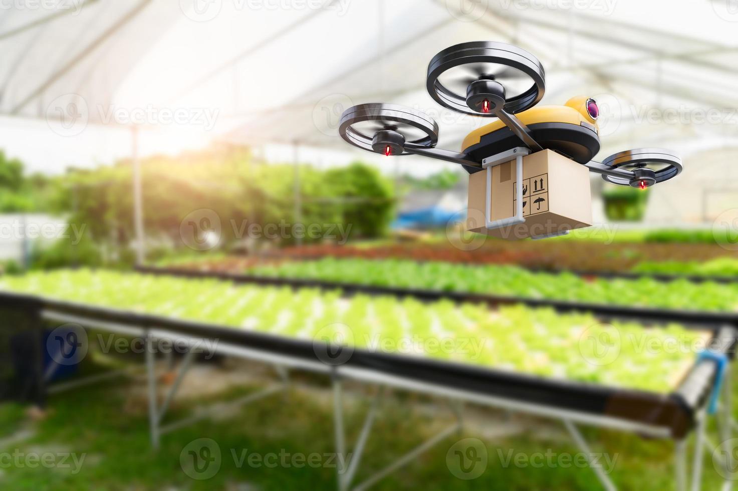 Hydroponics vegetables farming drone at indoors modern farm photo