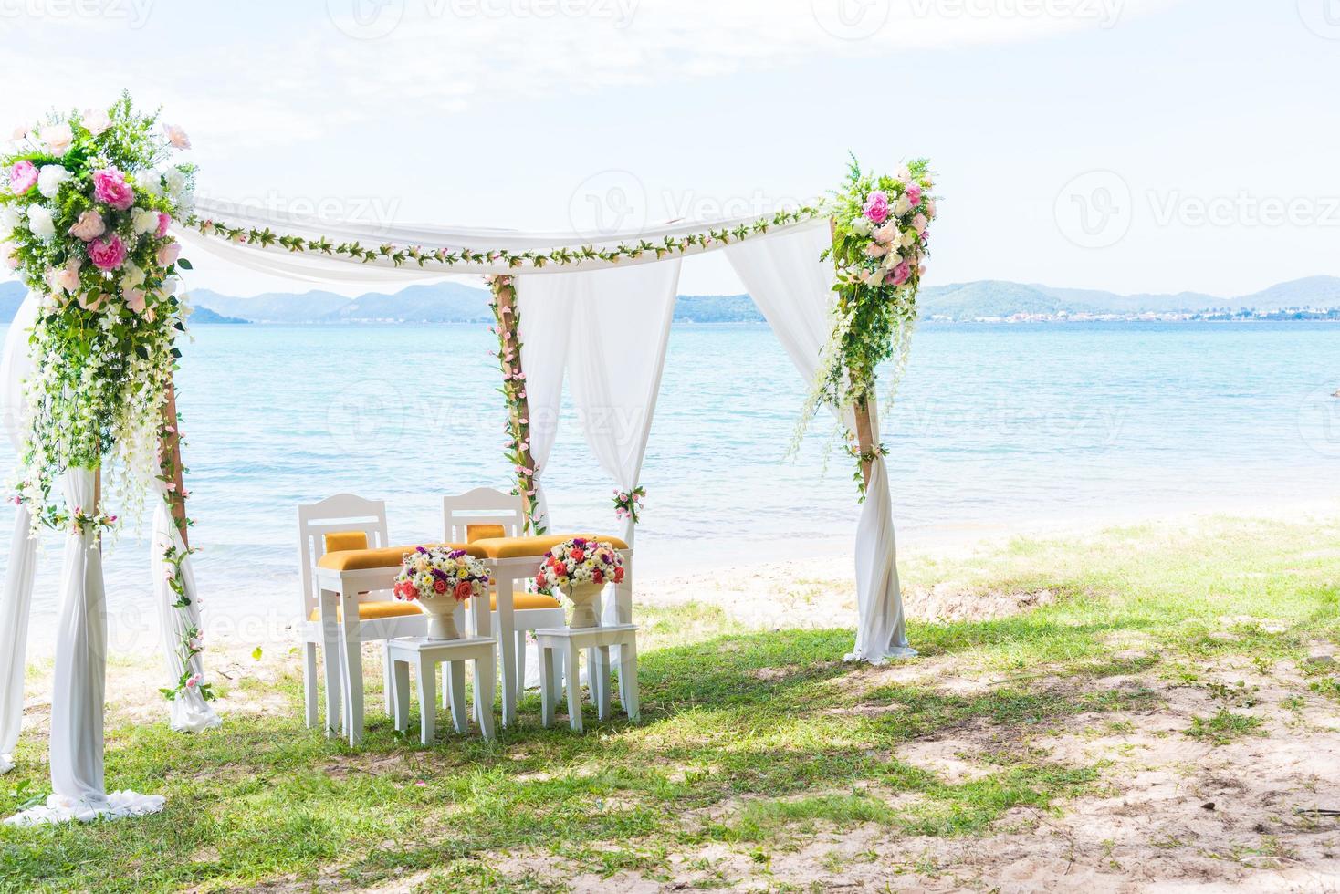Beach Wedding Arch with copy space in right photo