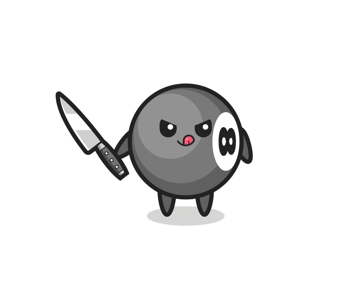 cute 8 ball billiard mascot as a psychopath holding a knife vector
