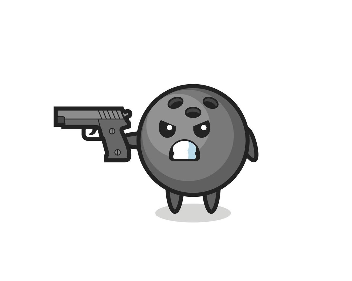 the cute bowling ball character shoot with a gun vector