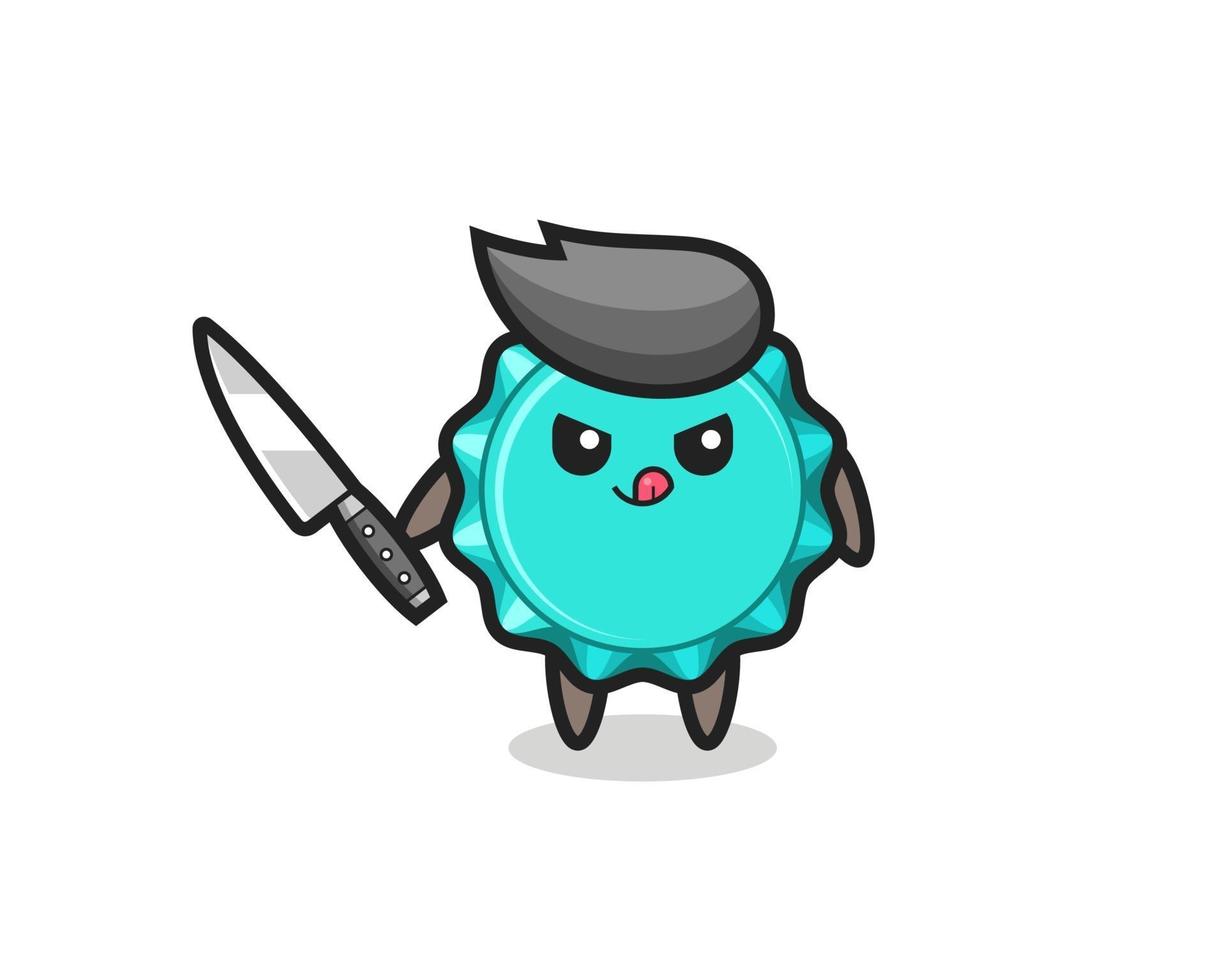 cute bottle cap mascot as a psychopath holding a knife vector