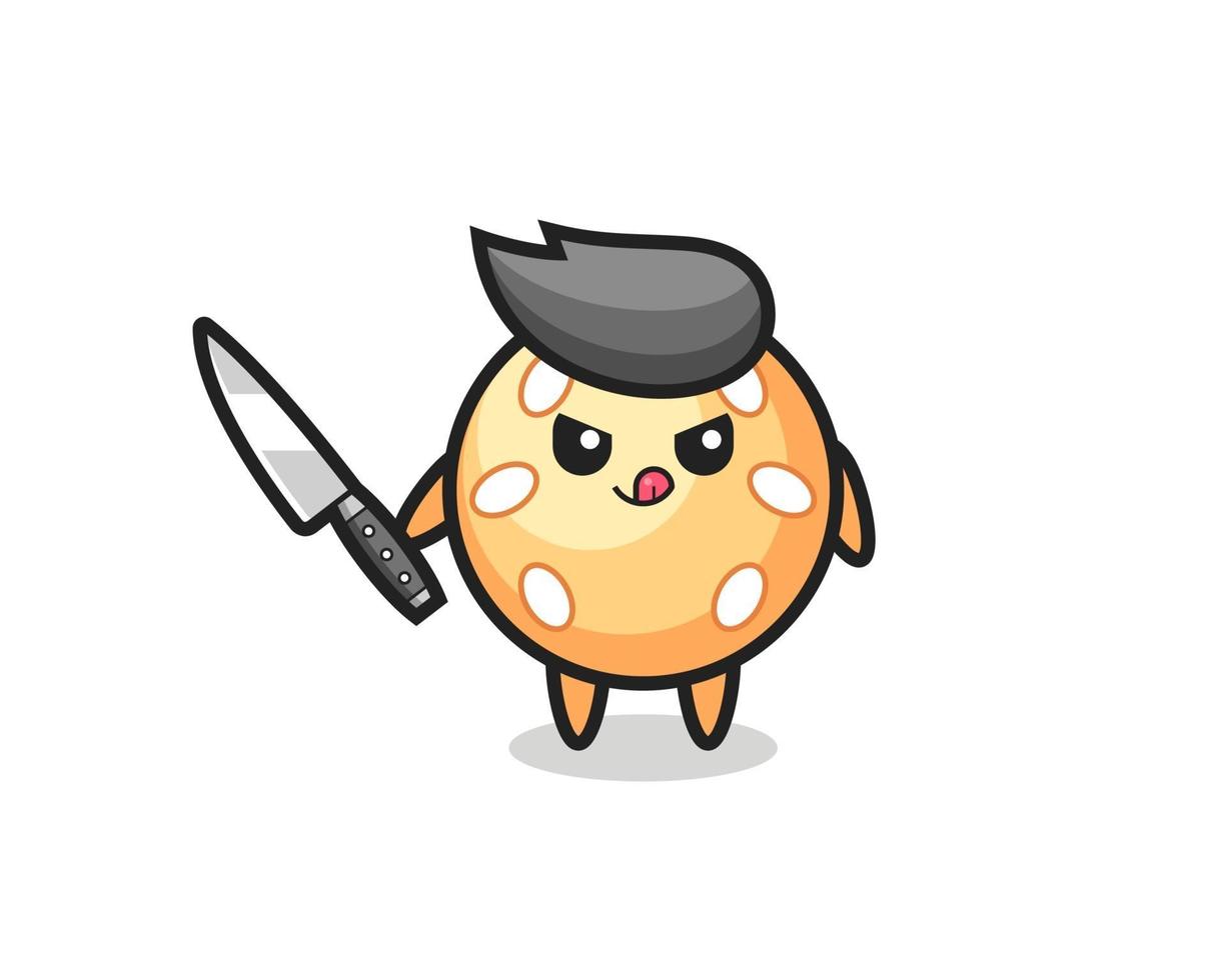 cute sesame ball mascot as a psychopath holding a knife vector