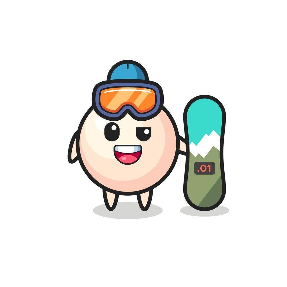 Ilustración de personaje de perla con estilo de snowboard. vector