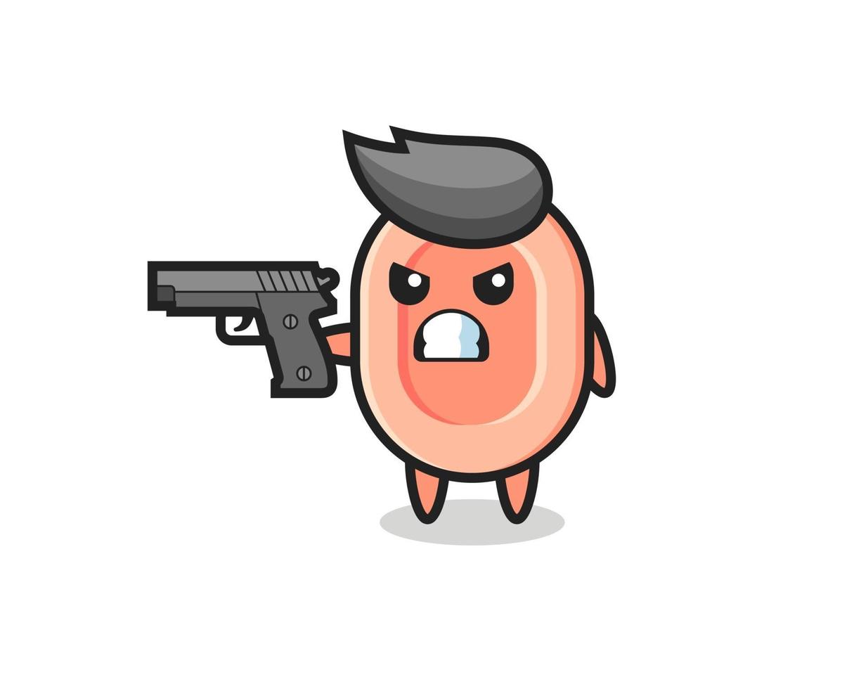 the cute soap character shoot with a gun vector