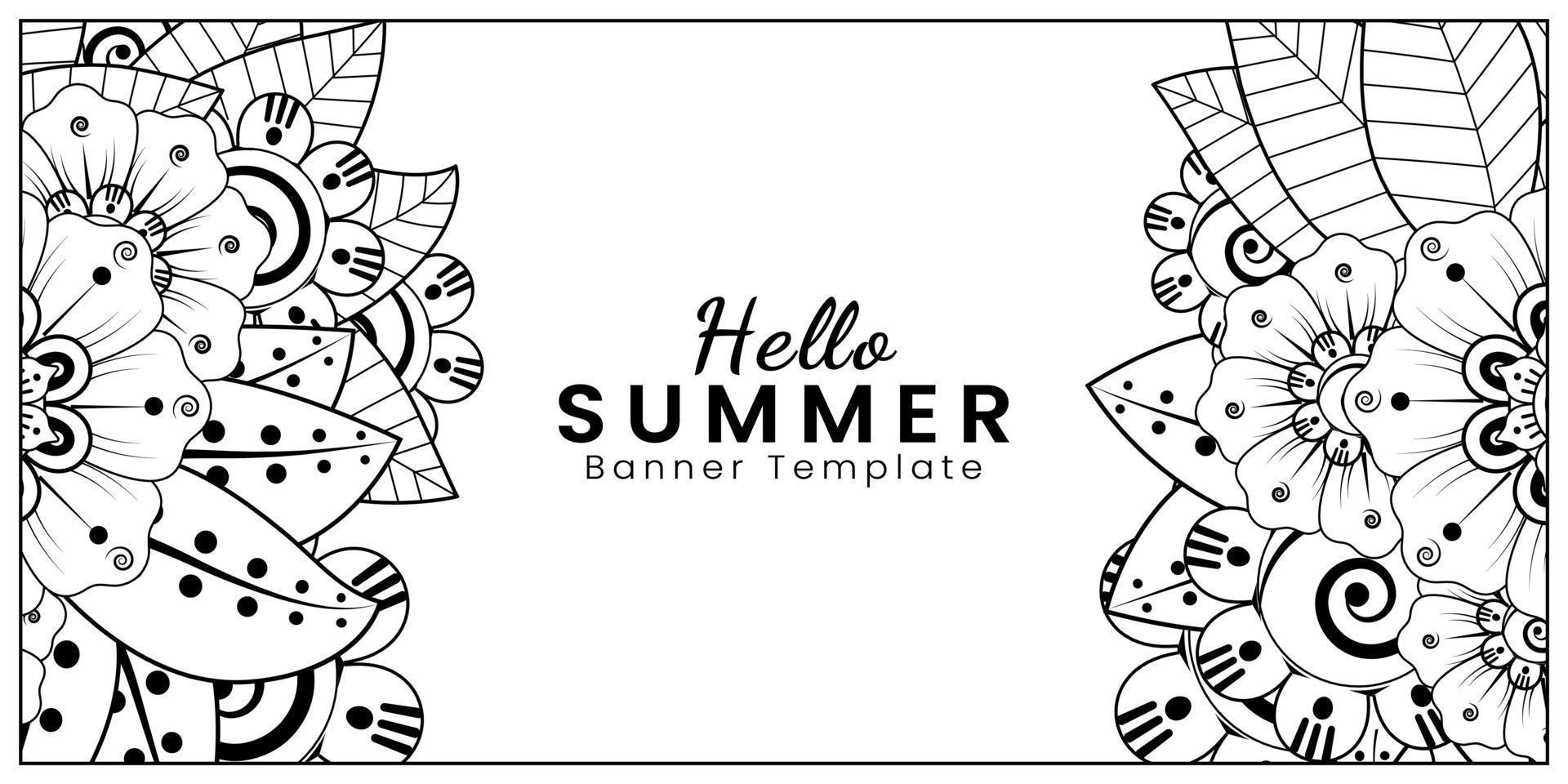 hola plantilla de banner de verano con flor mehndi vector