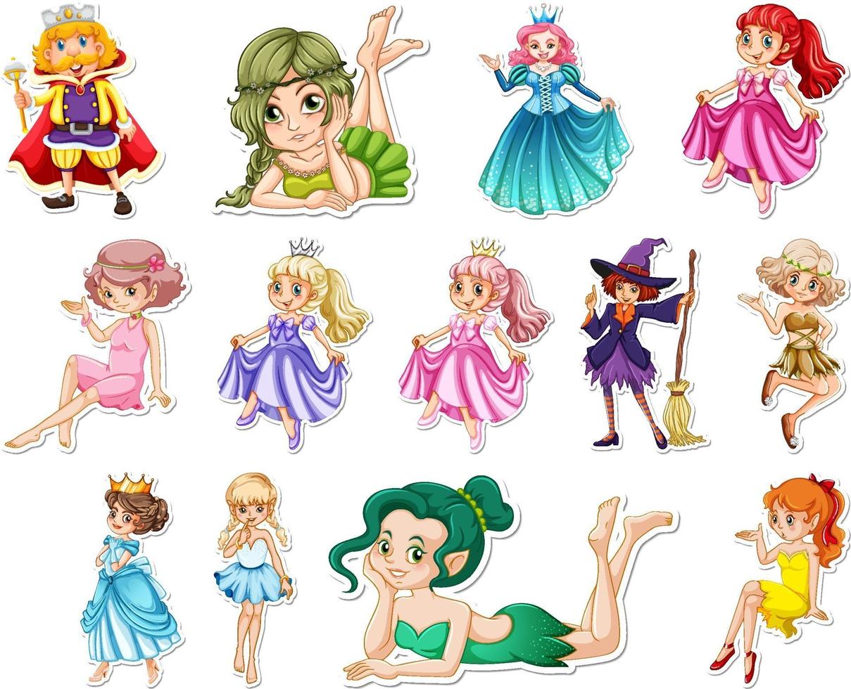 Set of stickers with beautiful fairies and mermaid cartoon character vector