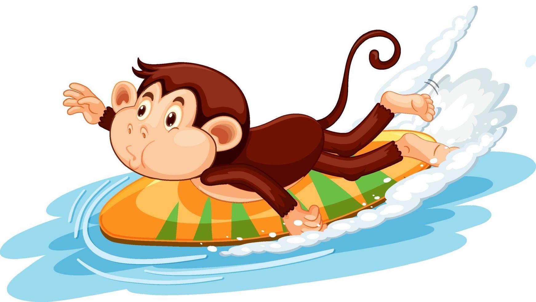 Monkey on surfboard cartoon character vector