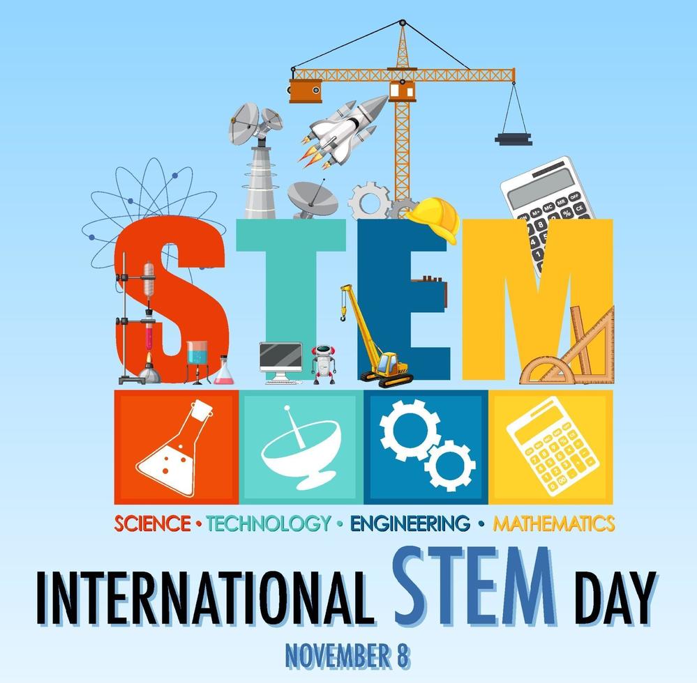 International STEM day on November 8th banner with STEM logo vector