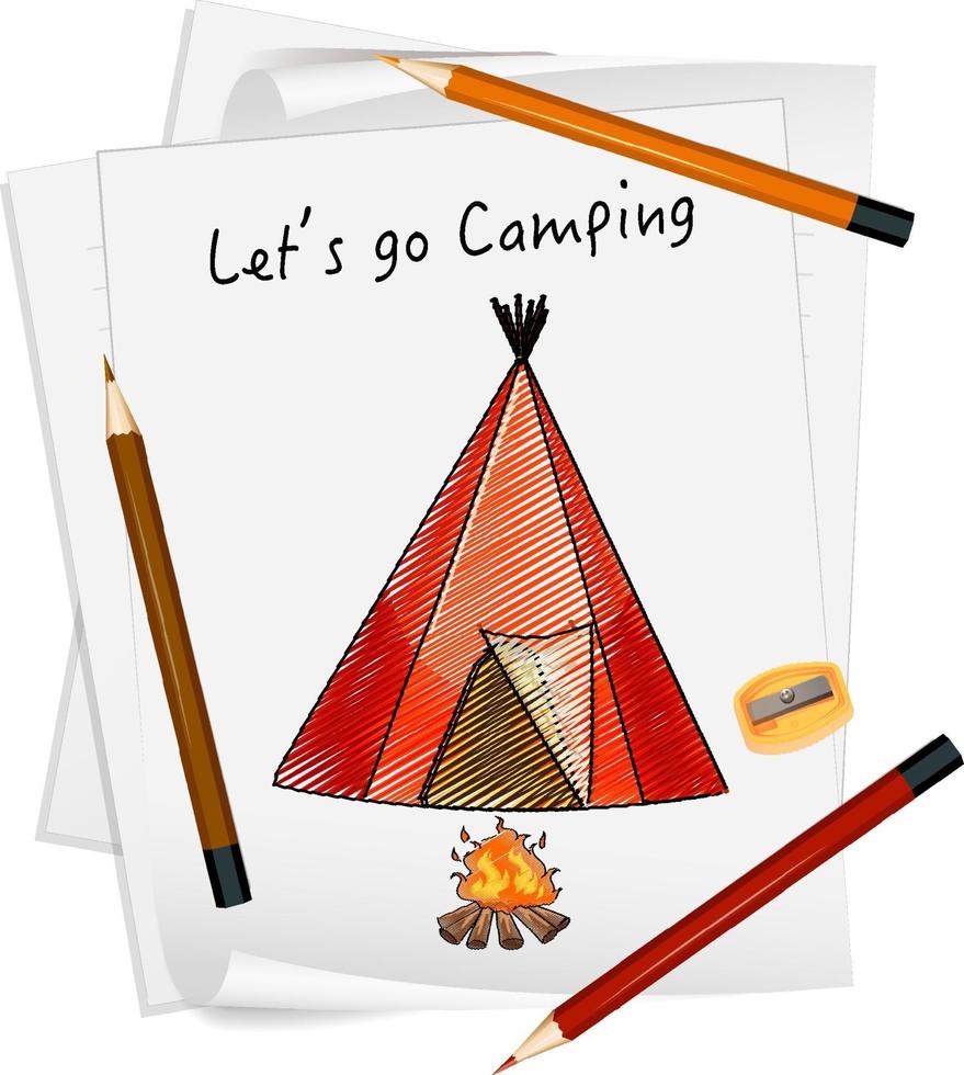 Sketch camping tent on paper isolated vector