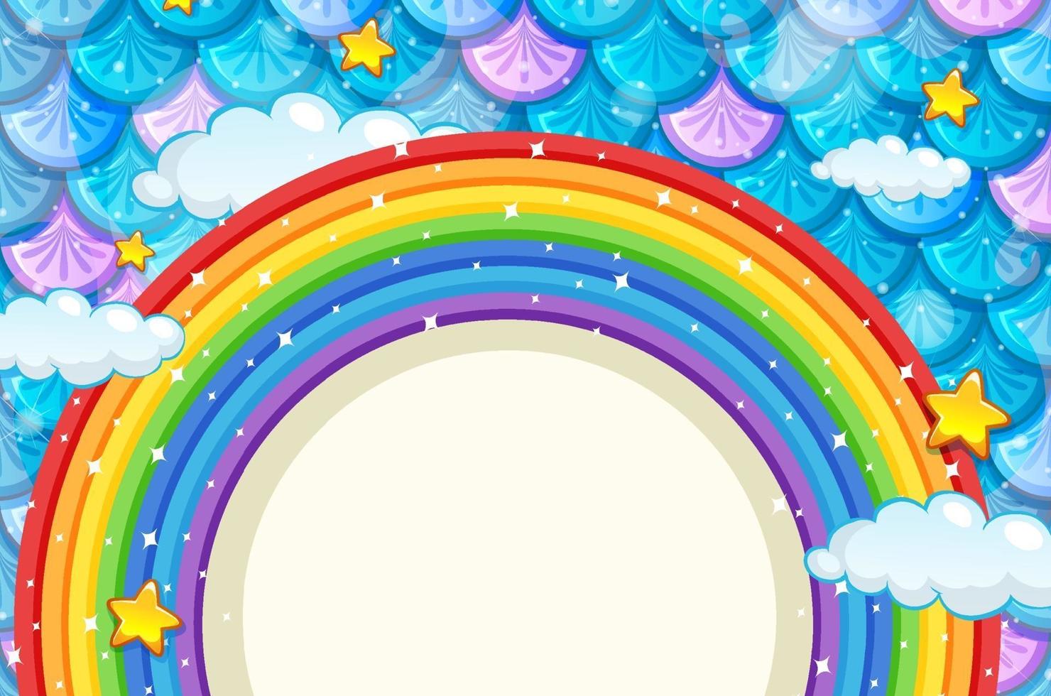 Blank banner with rainbow frame on blue fish scales background vector