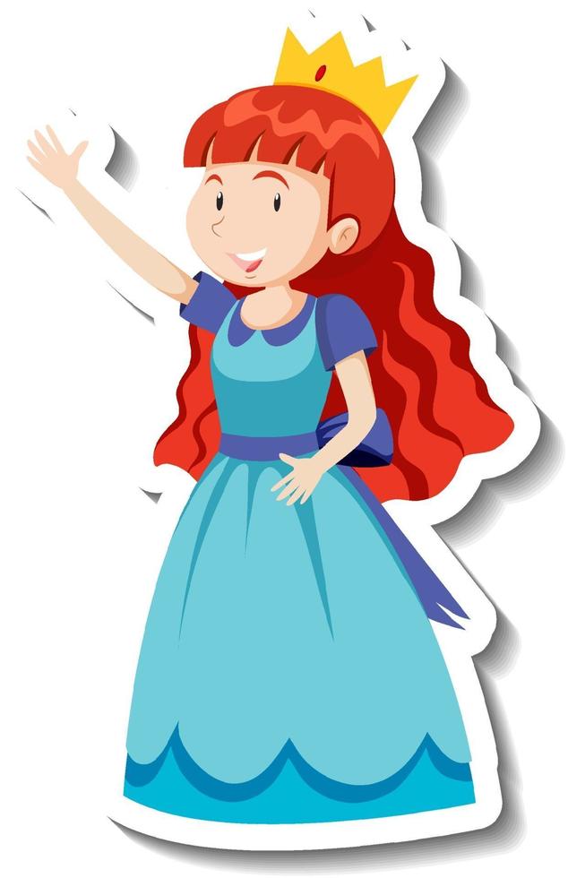 linda princesa en vestido azul pegatina de personaje de dibujos animados vector