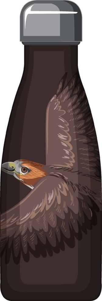 A brown thermos bottle with hawk pattern vector