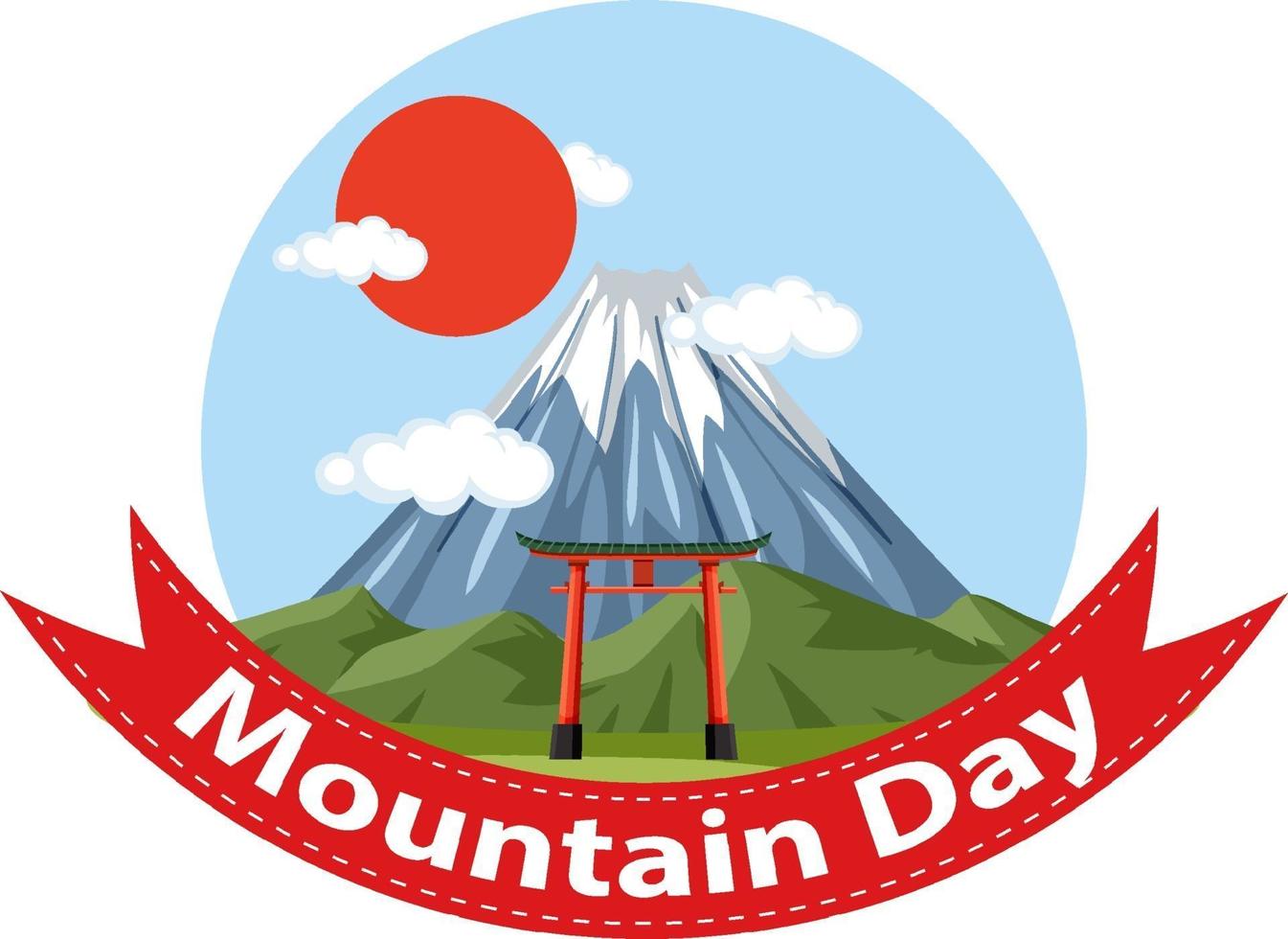 Mountain Day in Japan banner with Mount Fuji and Red Sun vector