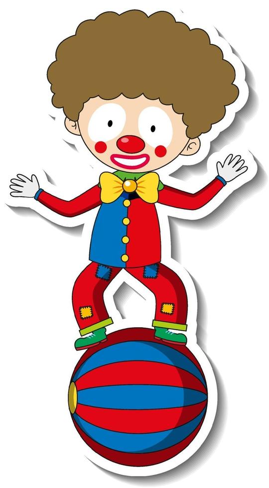 Sticker template with happy clown cartoon character isolated vector