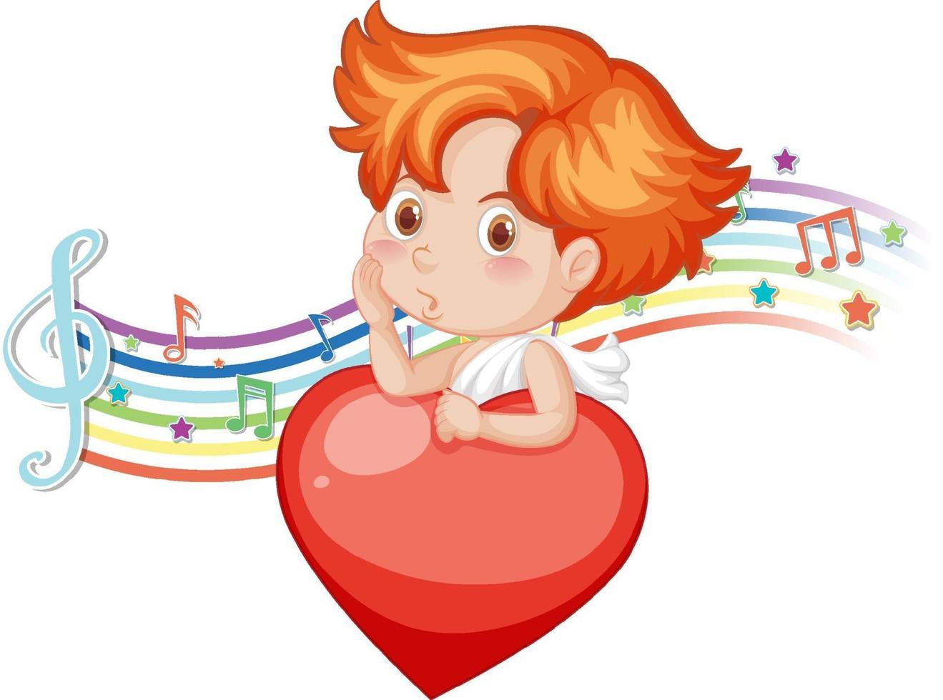 Cupid angel character with melody symbols on rainbow vector