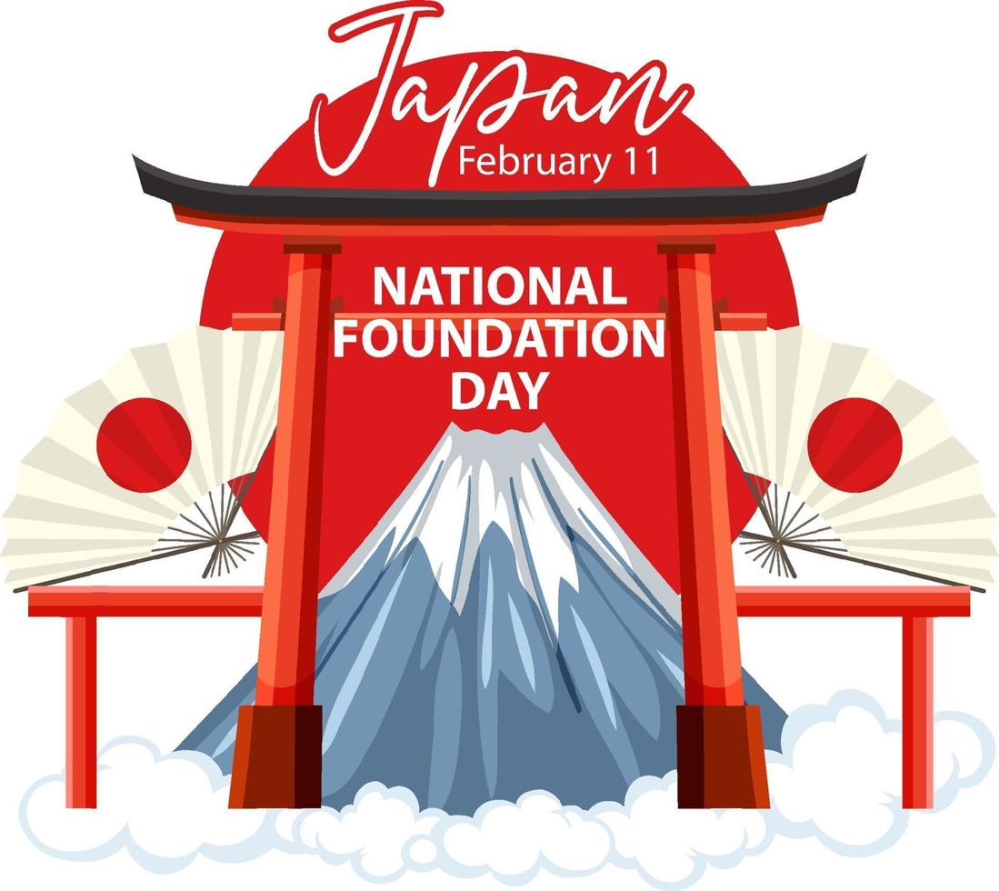 Japan National Foundation Day banner with Torii gate and Mount Fuji vector