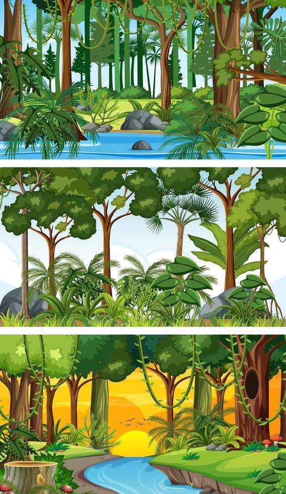 tres escenas horizontales de naturaleza diferente. vector