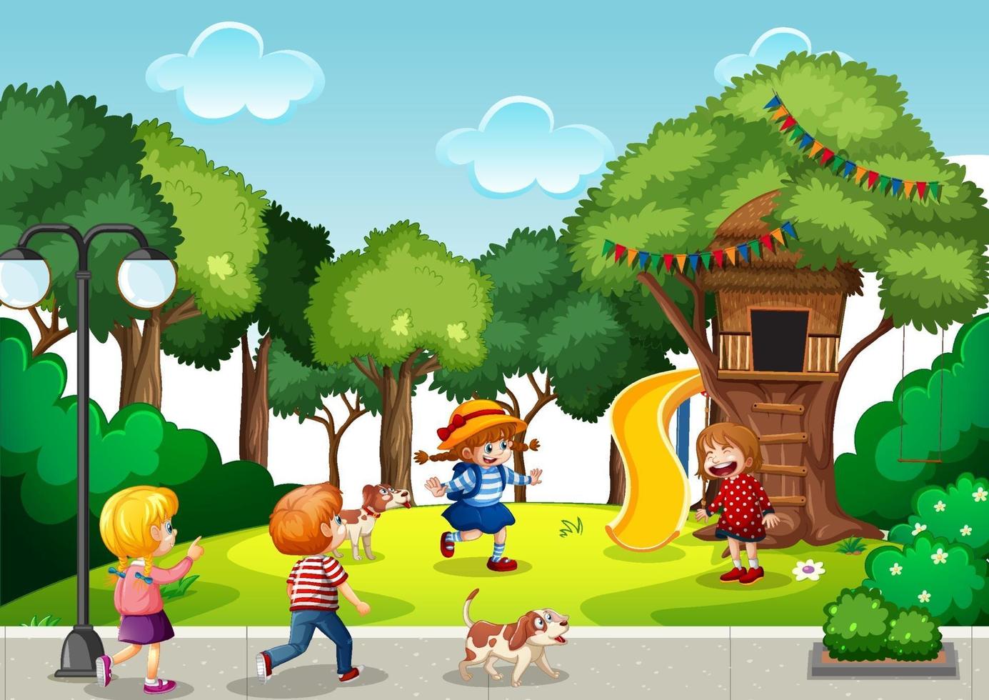 Playground scene with many kids vector