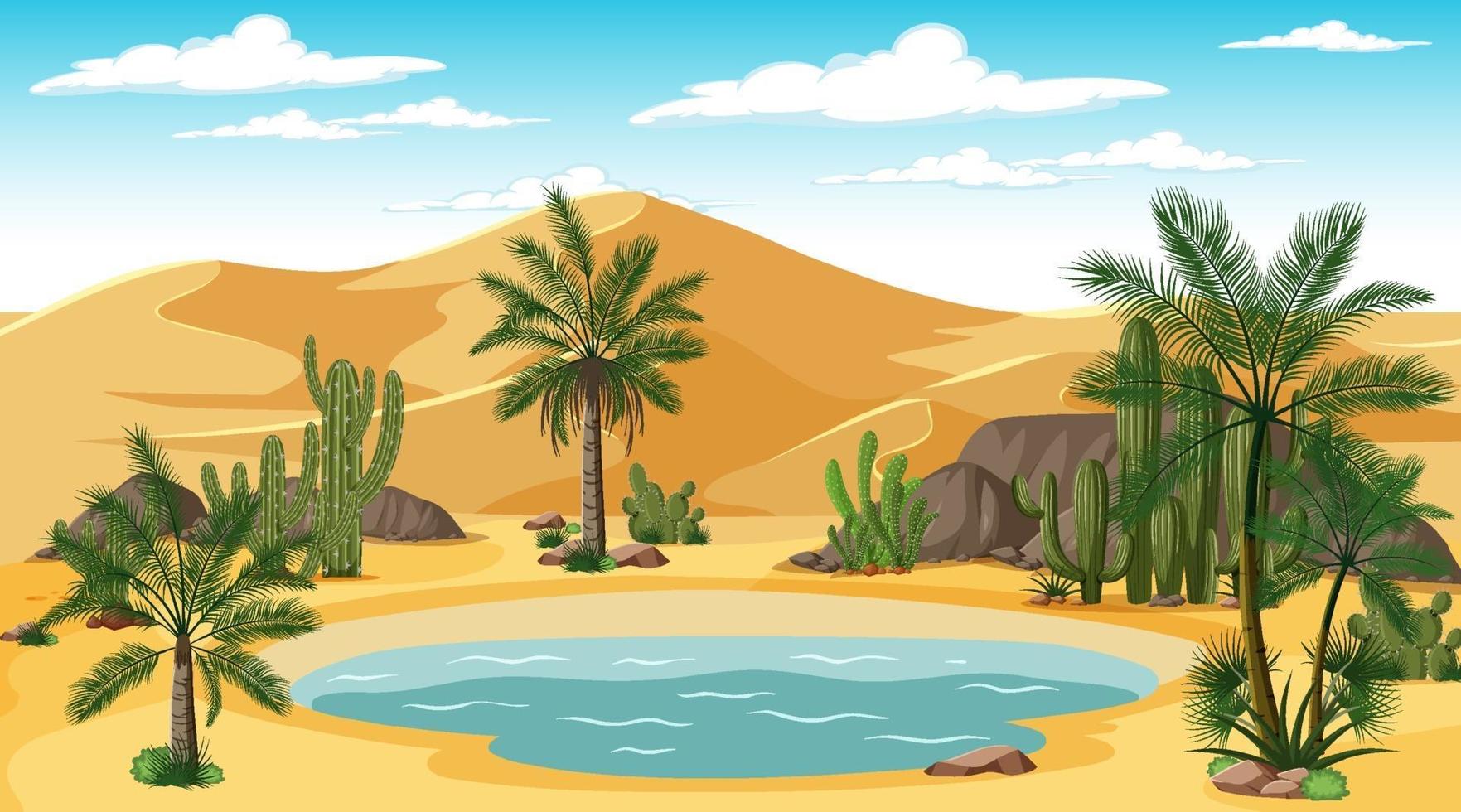 paisaje de bosque desértico en la escena diurna con oasis vector