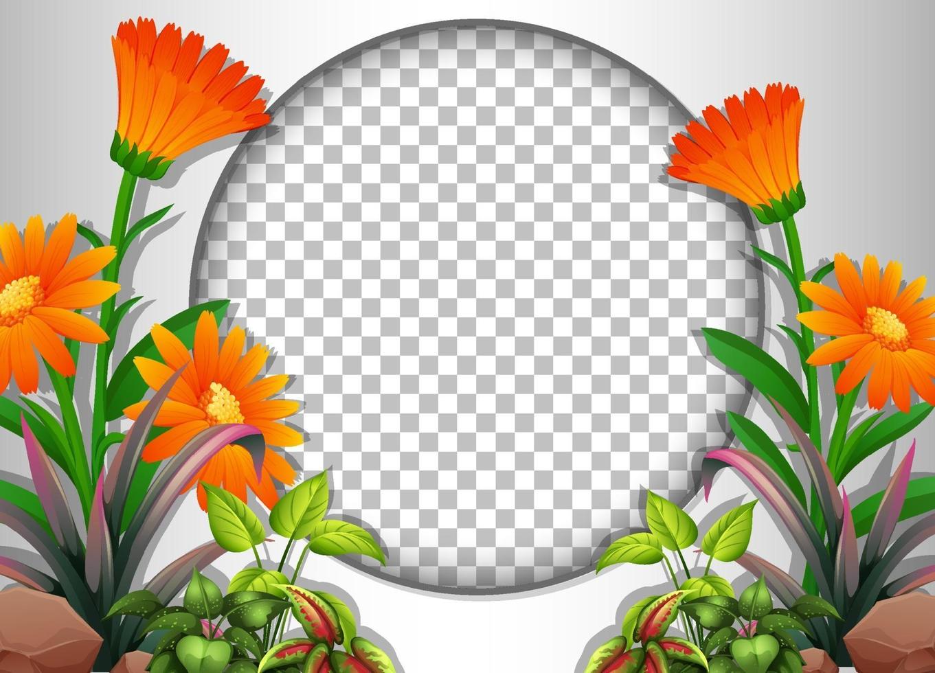 Round frame with tropical flowers and leaves template vector