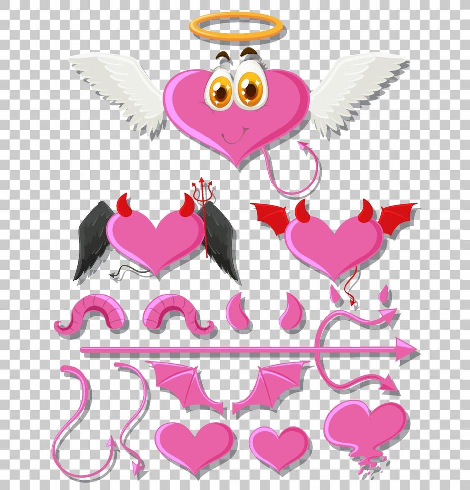 Pink heart angel set vector