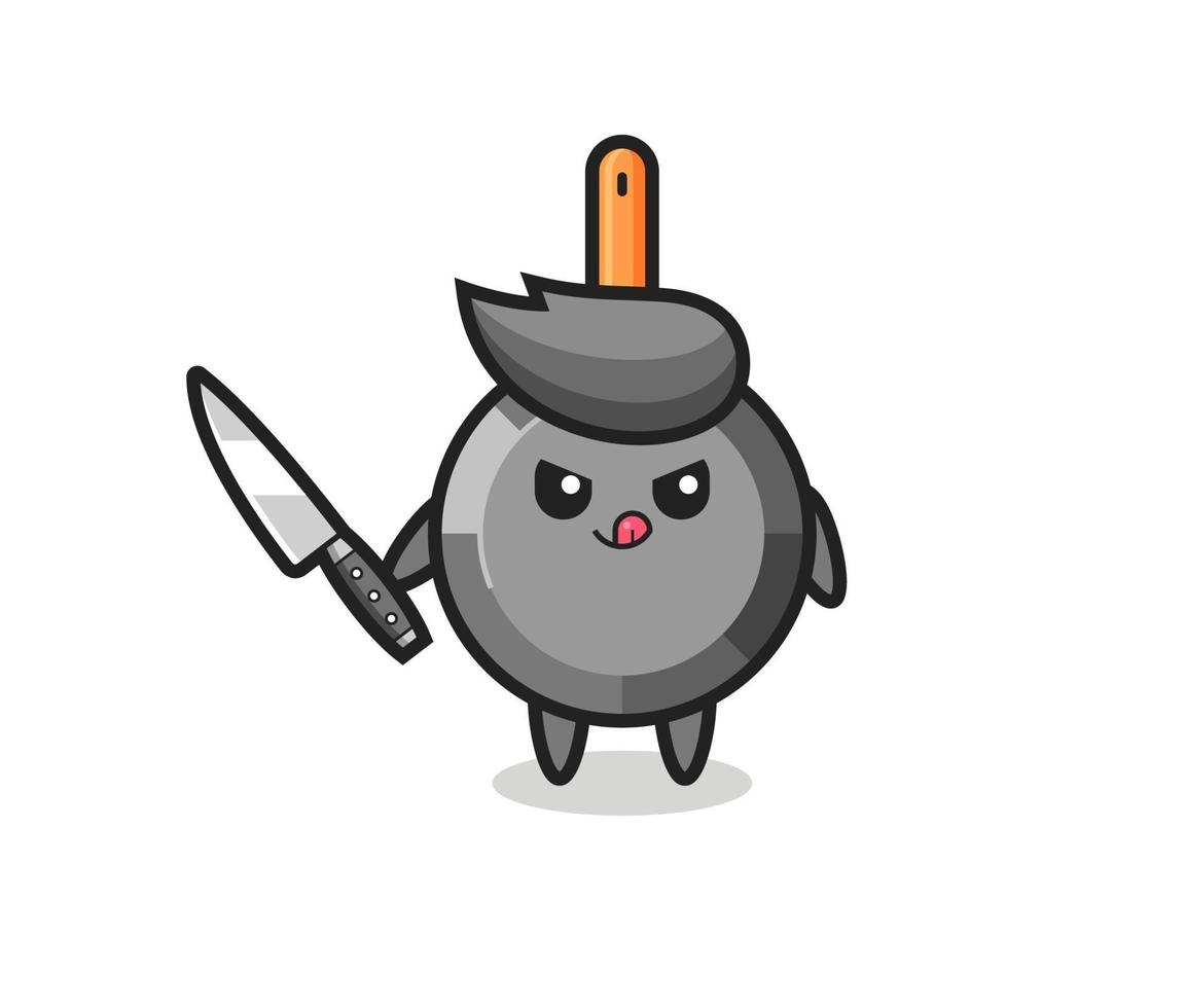 cute frying pan mascot as a psychopath holding a knife vector