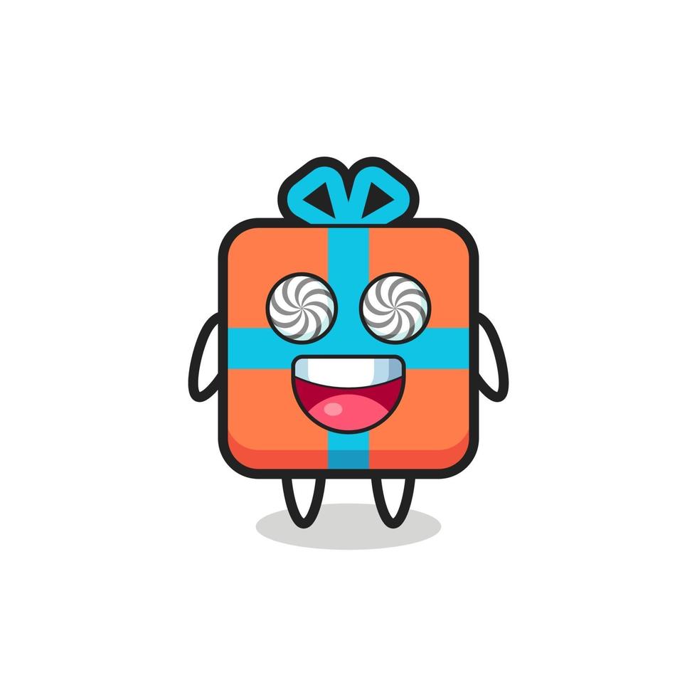 cute gift box character with hypnotized eyes vector