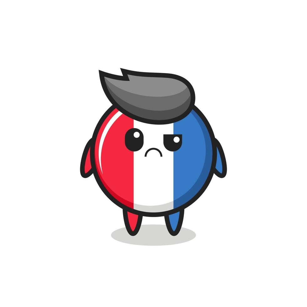 La mascota de la insignia de la bandera de Francia con cara escéptica. vector