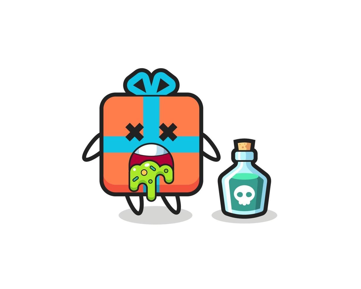 illustration of an gift box character vomiting due to poisoning vector