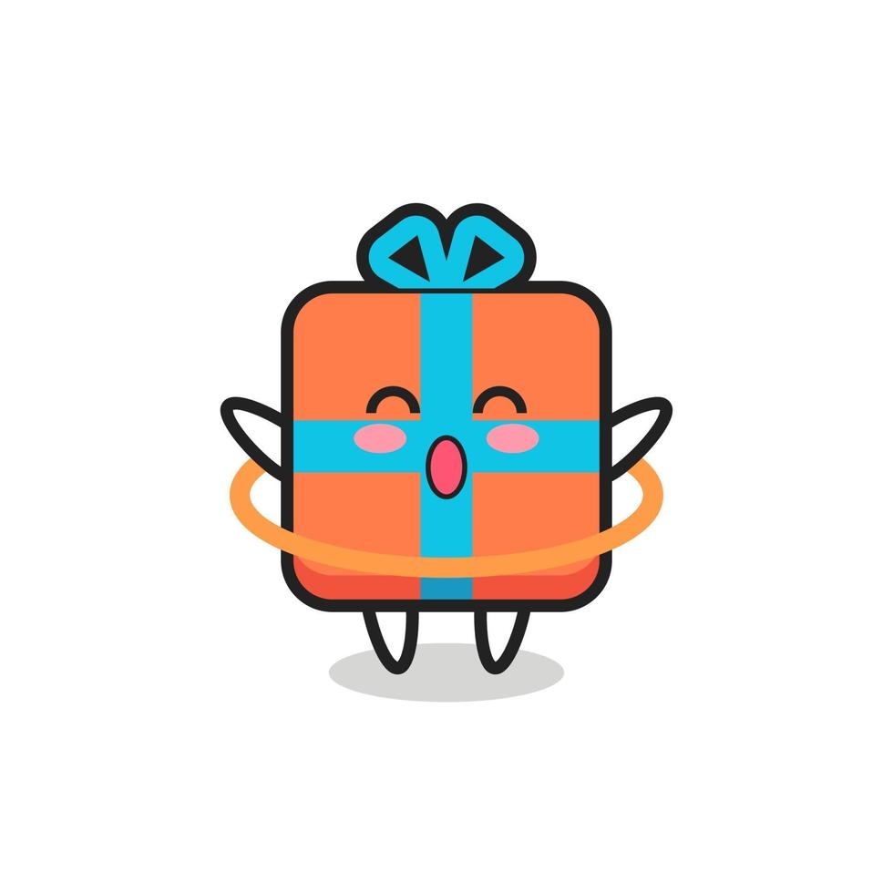 cute gift box cartoon is playing hula hoop vector