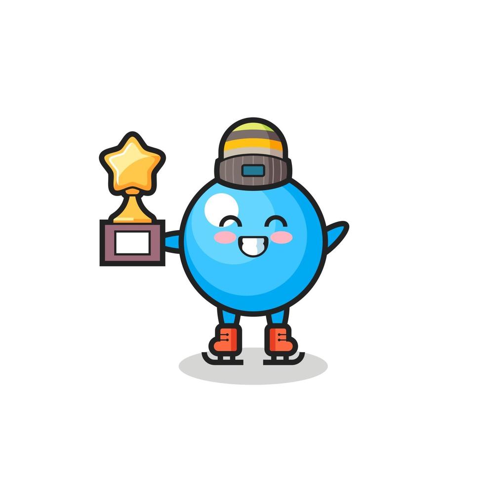 bubble gum cartoon as an ice skating player hold winner trophy vector