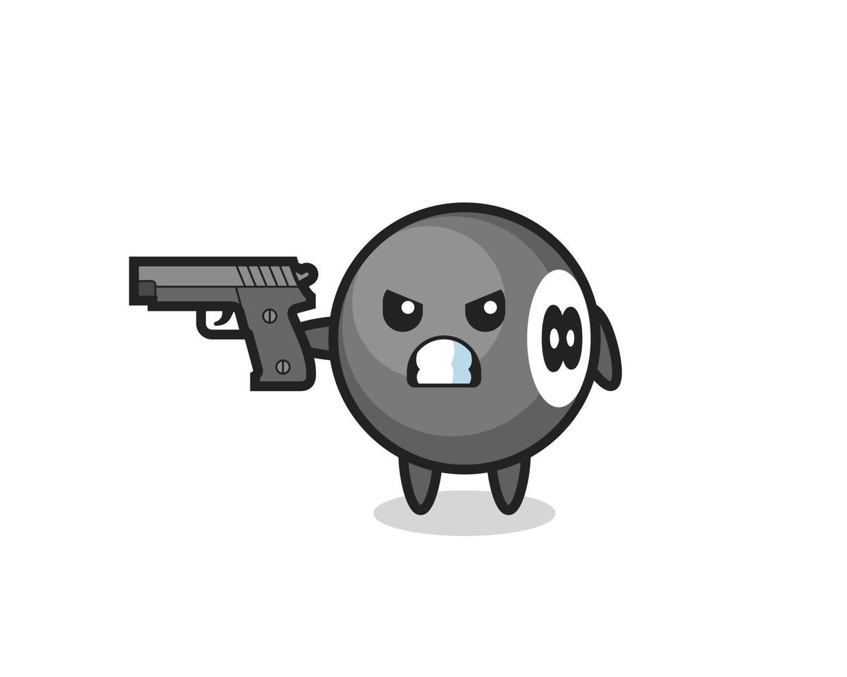 the cute 8 ball billiard character shoot with a gun vector