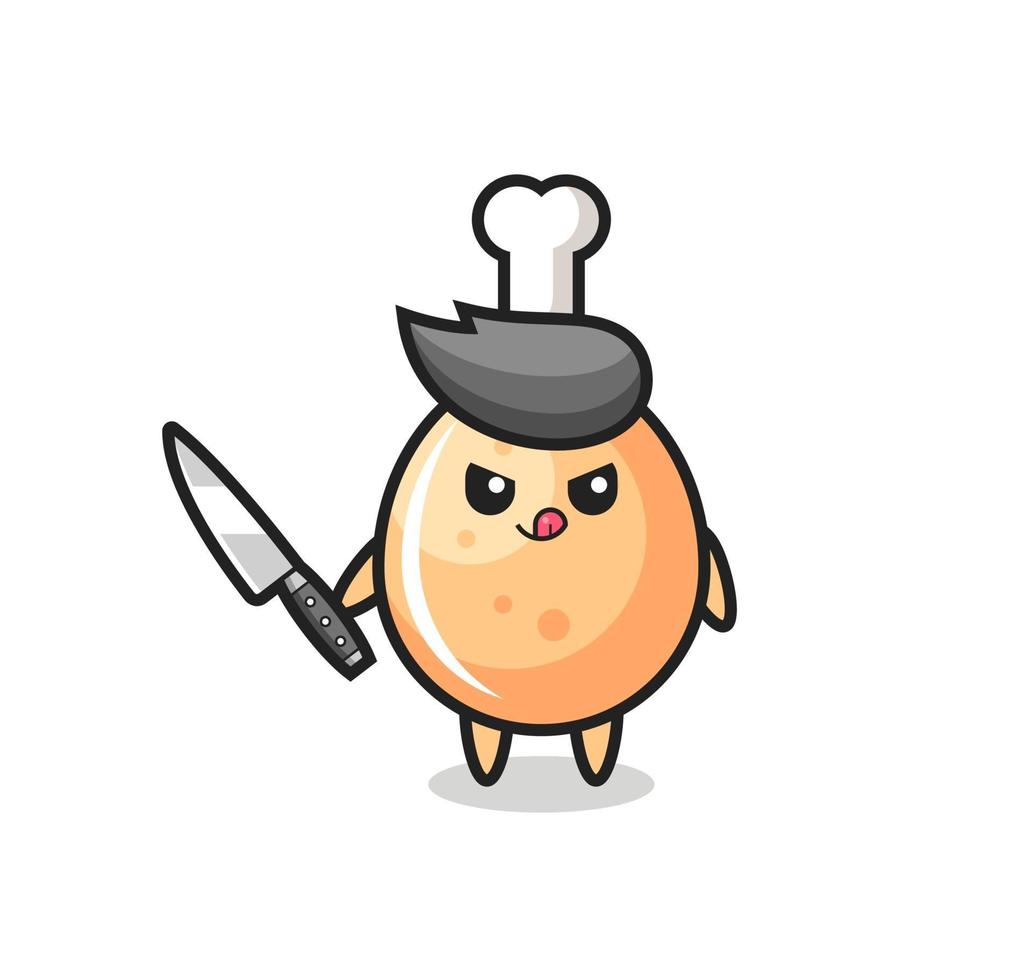 cute fried chicken mascot as a psychopath holding a knife vector