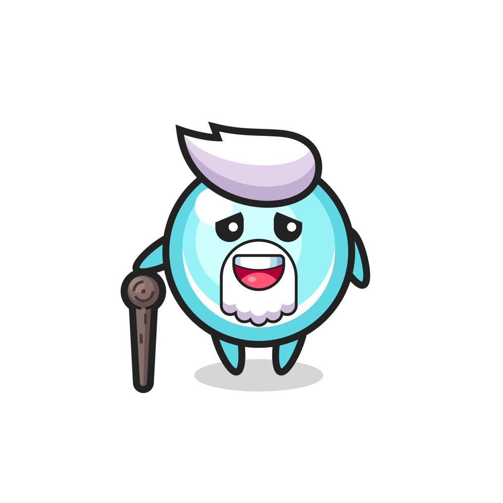 cute bubble grandpa is holding a stick vector