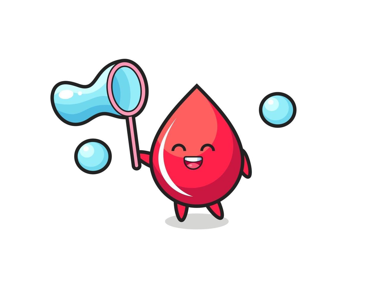 happy blood drop cartoon playing soap bubble vector