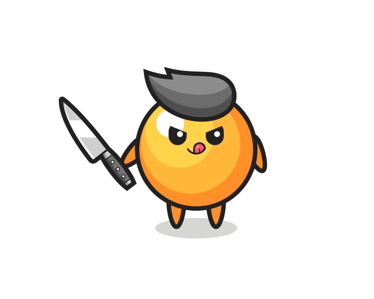 cute ping pong ball mascot as a psychopath holding a knife vector