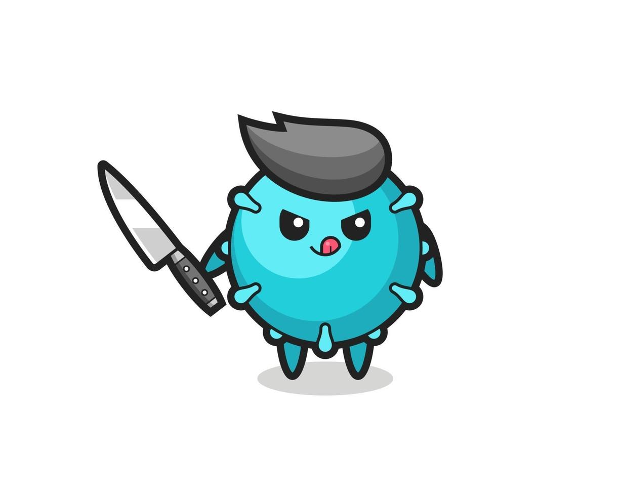 cute virus mascot as a psychopath holding a knife vector