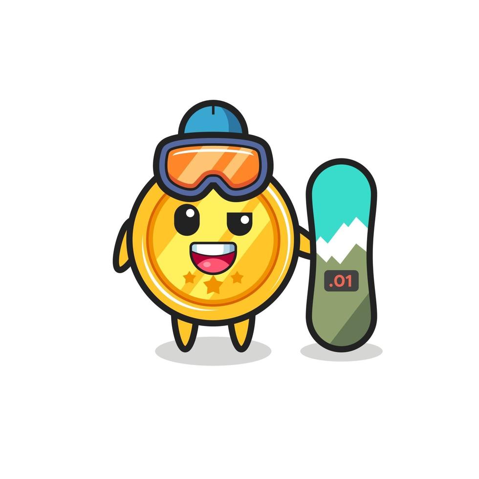 Illustration of medal character with snowboarding style vector