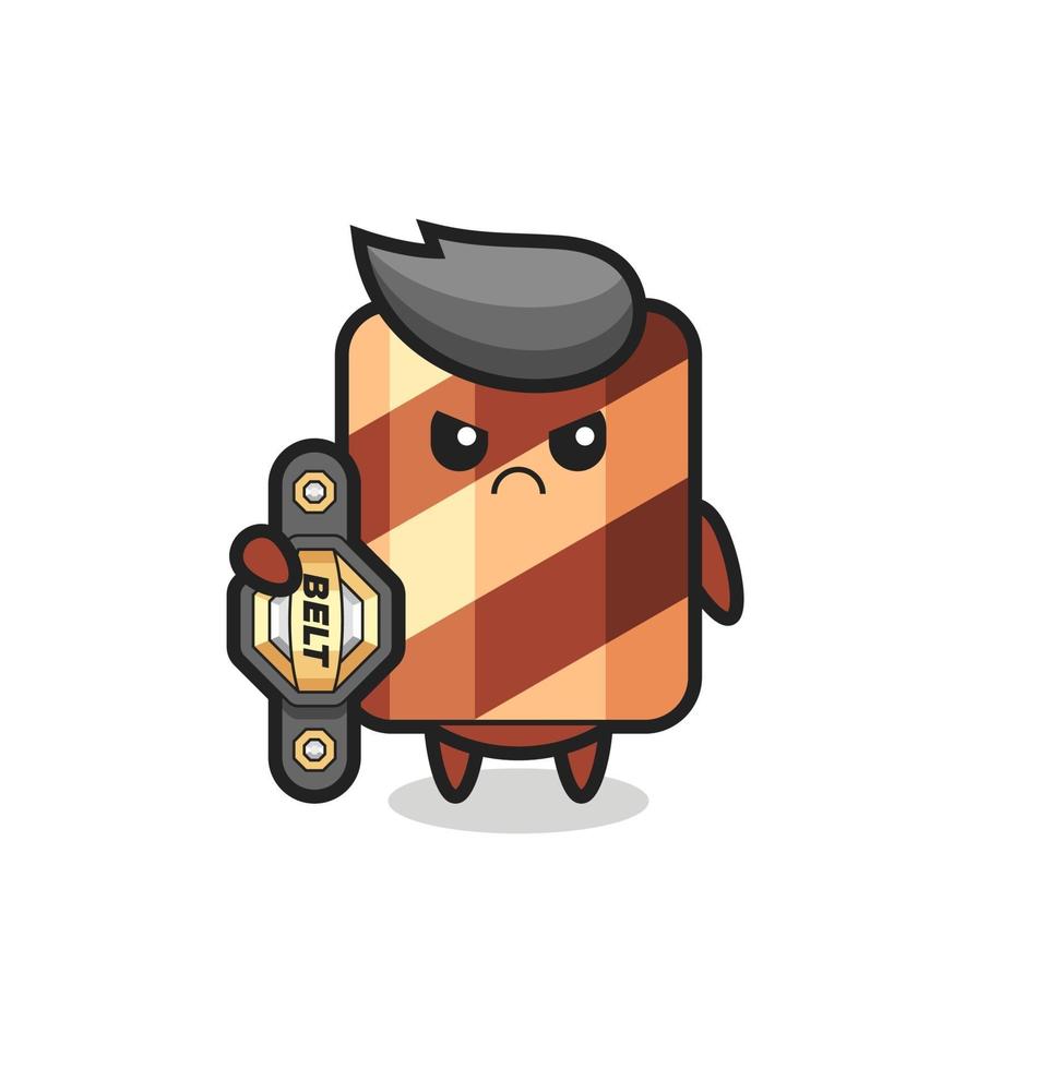 wafer roll mascot character as a MMA fighter with the champion belt vector