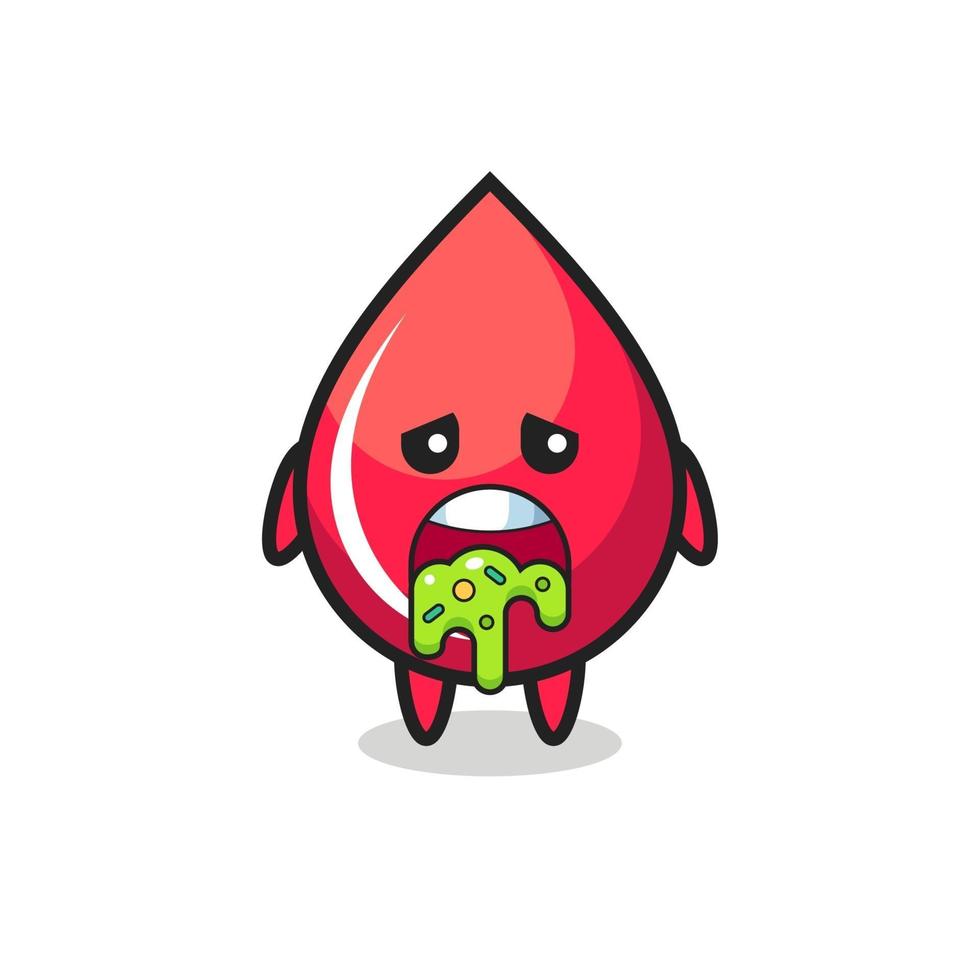 el lindo personaje de la gota de sangre con vómito vector