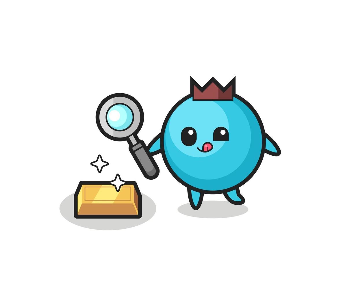 blueberry character is checking the authenticity of the gold bullion vector