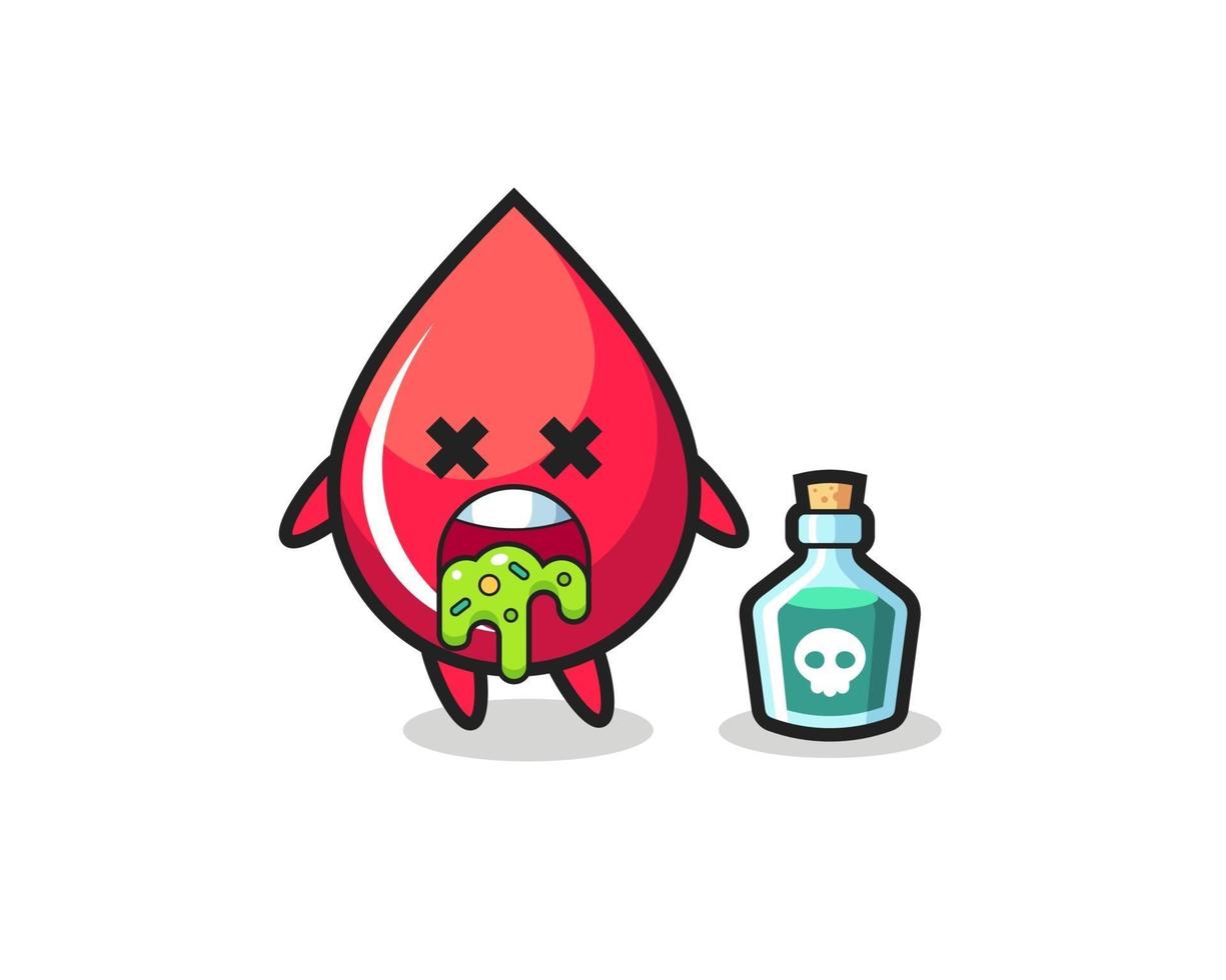 illustration of an blood drop character vomiting due to poisoning vector