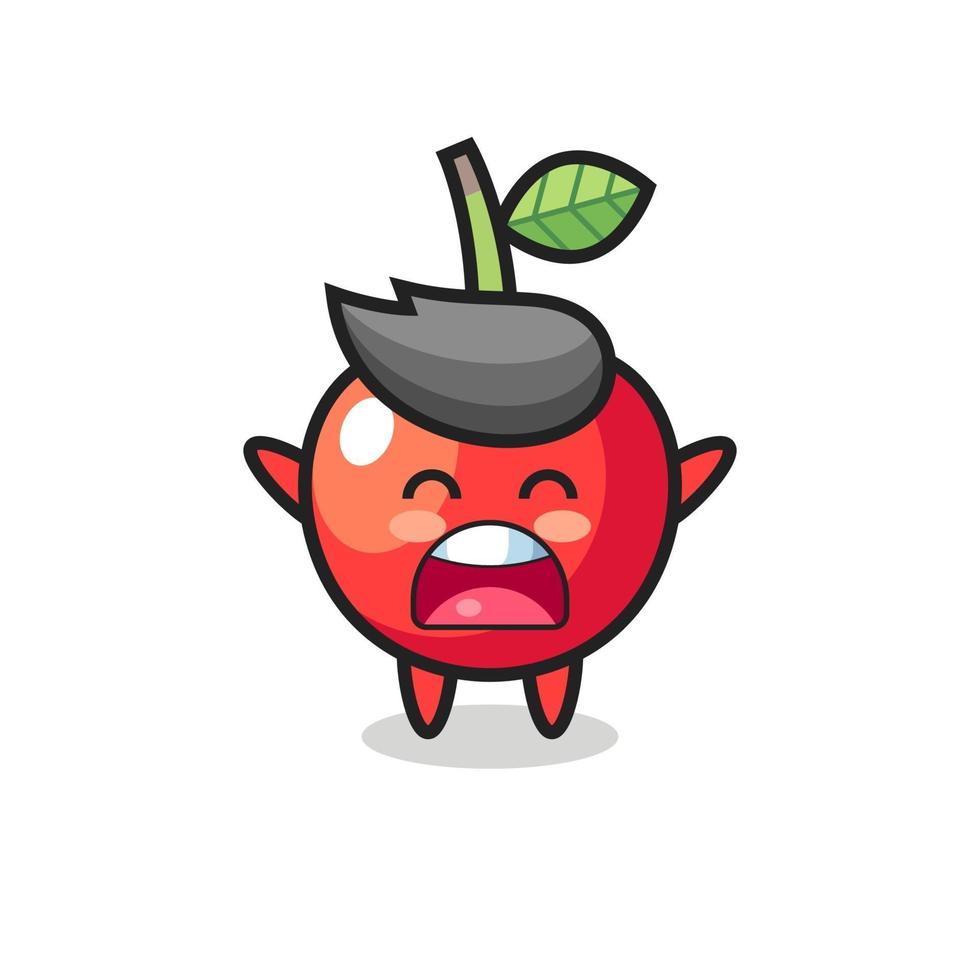 cute cherry mascot with a yawn expression vector