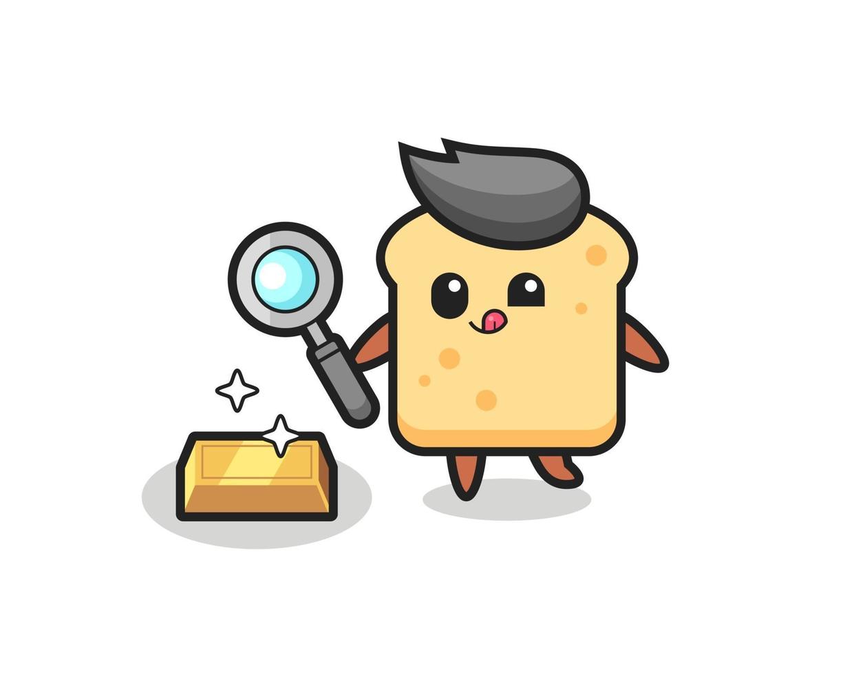 bread character is checking the authenticity of the gold bullion vector