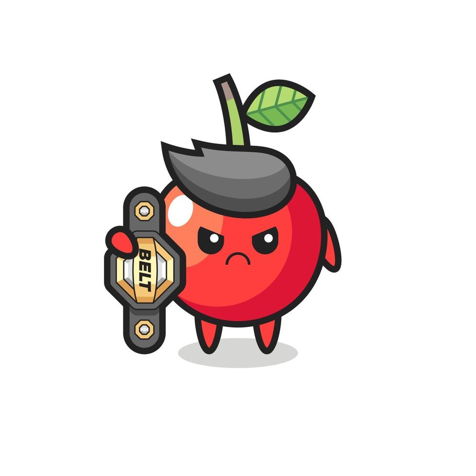 cherry mascot character as a MMA fighter with the champion belt vector