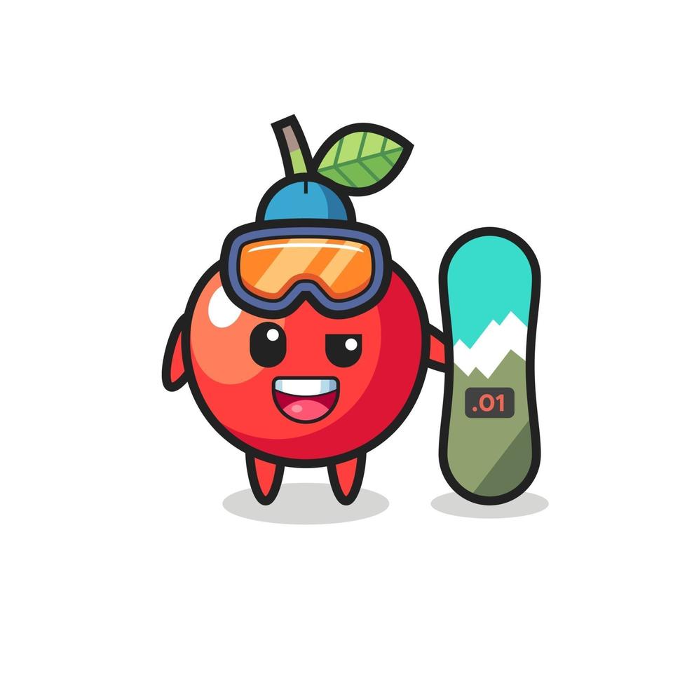 Illustration of cherry character with snowboarding style vector