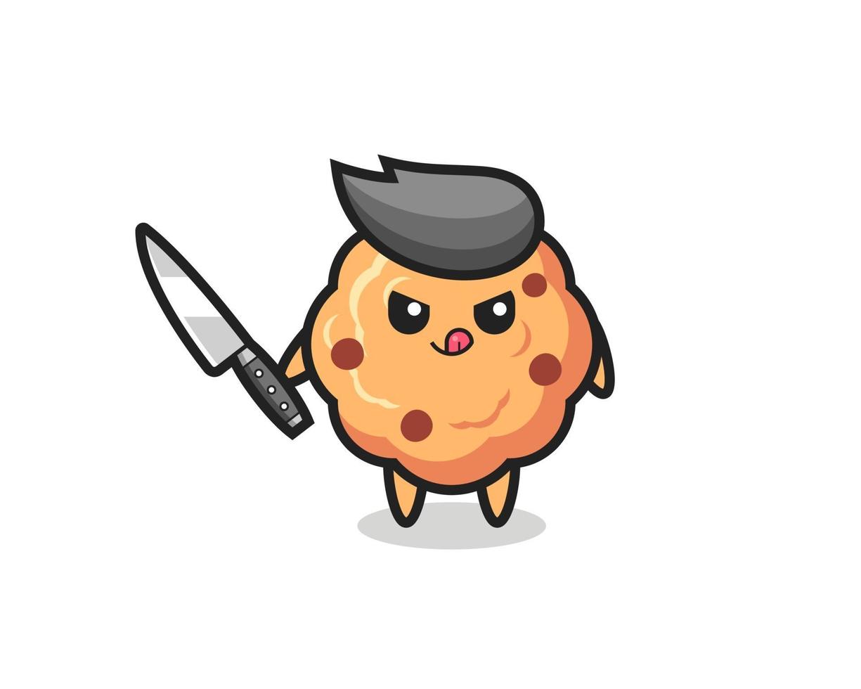 linda mascota de galleta con chispas de chocolate como un psicópata que sostiene un cuchillo vector