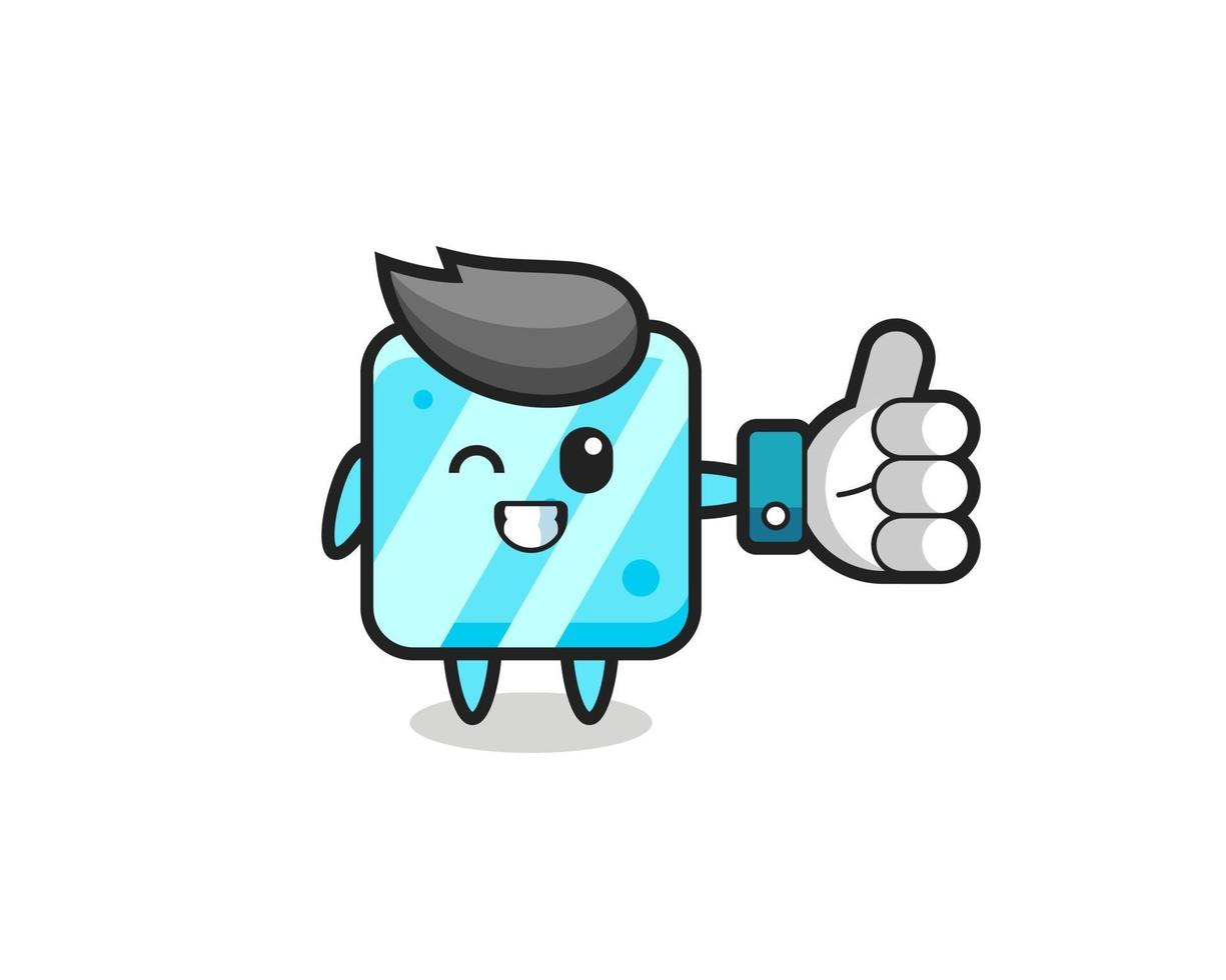 cute ice cube with social media thumbs up symbol vector