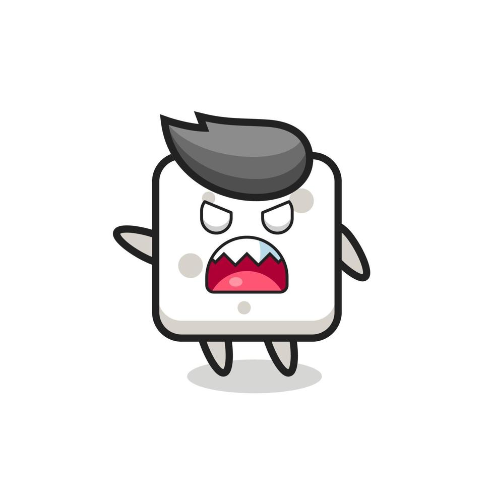 cute sugar cube cartoon in a very angry pose vector